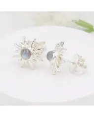 Rainbow Moonstone Sunburst Studs – Handmade 925 Sterling Silver Jewelry