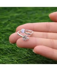 Rainbow Moonstone Open Band Ring - 925 Sterling Silver Handmade Leaf Design