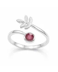 Natural Ruby Open Band Ring - 925 Sterling Silver Handmade Leaf Design