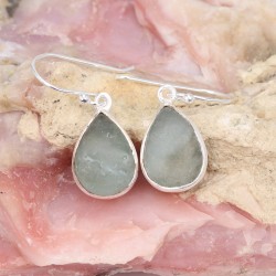 Raw Aquamarine Earrings, Silver Earrings, Healing Crystal Earrings, March Birthstone, Teardrop Earrings, Women's Earrings