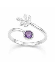 Natural Ruby Open Band Ring - 925 Sterling Silver Handmade Leaf Design