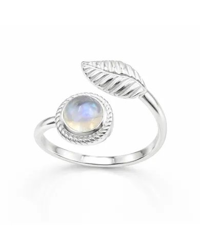 Rainbow Moonstone Leaf Ring - 925 Sterling Silver Nature-Inspired Jewelry