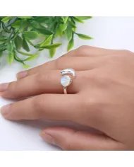 Rainbow Moonstone Crescent Moon Open Ring - 925 Sterling Silver Jewelry