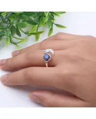 Labradorite Crescent Moon Open Ring - 925 Sterling Silver Jewelry