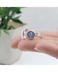 Labradorite Crescent Moon Open Ring - 925 Sterling Silver Jewelry