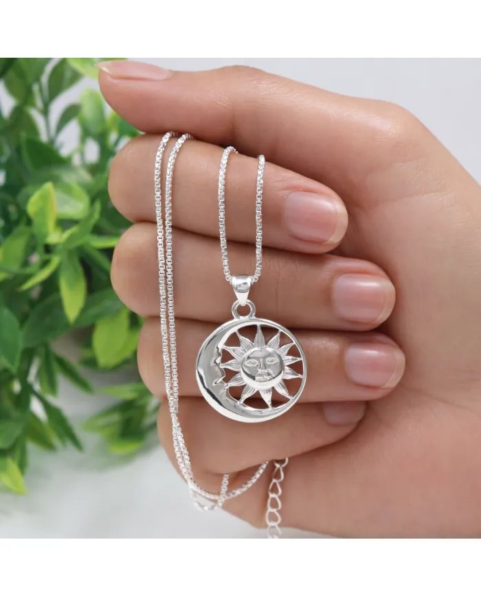 Moon & Sun Pendant in 925 Sterling Silver – Symbolic Energetic Jewelry