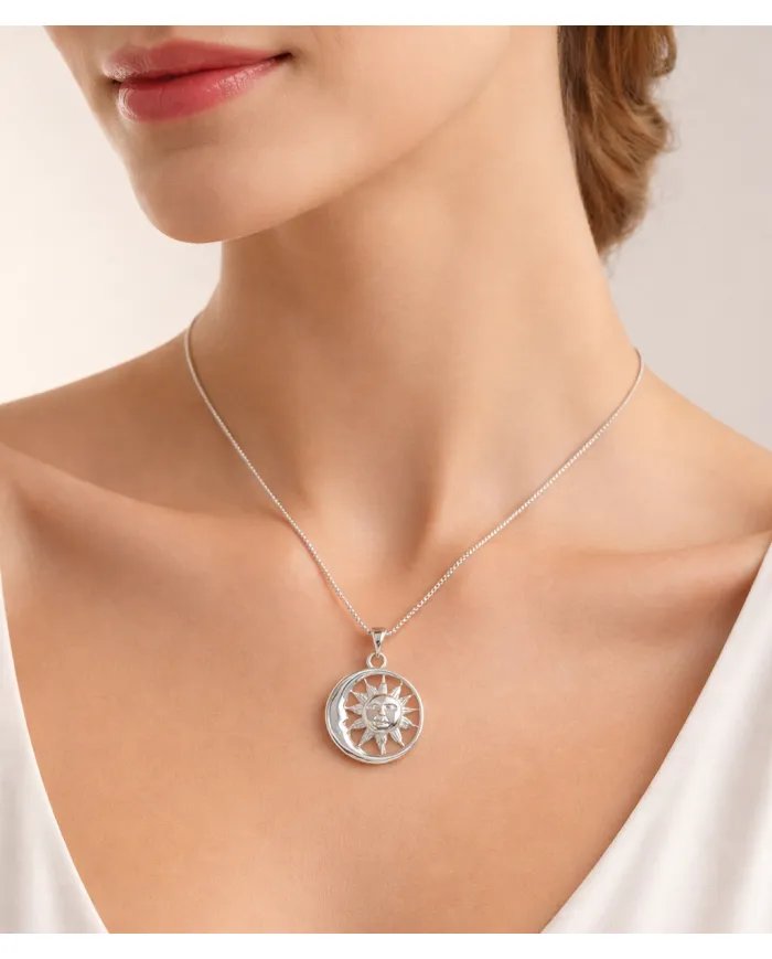 Moon & Sun Pendant in 925 Sterling Silver – Symbolic Energetic Jewelry