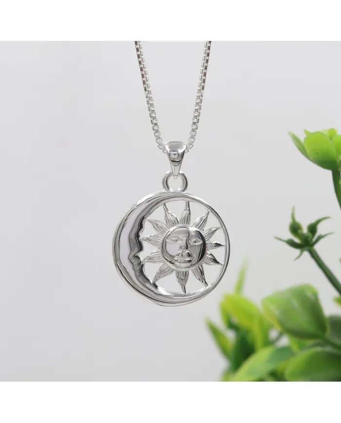 Moon & Sun Pendant in 925 Sterling Silver – Symbolic Energetic Jewelry