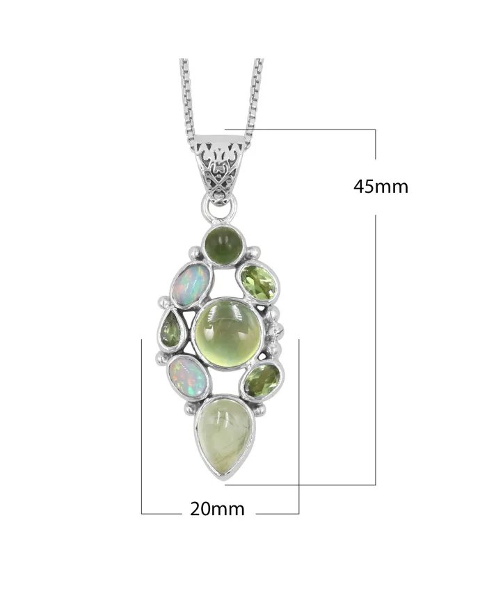 Prehnite Pendant – 925 Sterling Silver with Ethiopian Opal, Idocrase & Peridot