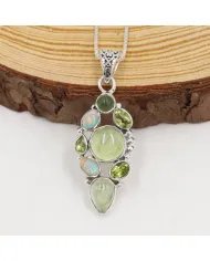 Prehnite Pendant – 925 Sterling Silver with Ethiopian Opal, Idocrase & Peridot