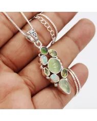 Prehnite Pendant – 925 Sterling Silver with Ethiopian Opal, Idocrase & Peridot