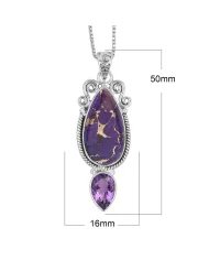 Turquoise & Amethyst Pendant - 925 Sterling Silver Gemstone Jewelry