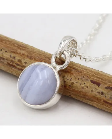 925 Sterling Silver Blue Lace Agate Pendant Necklace for Women