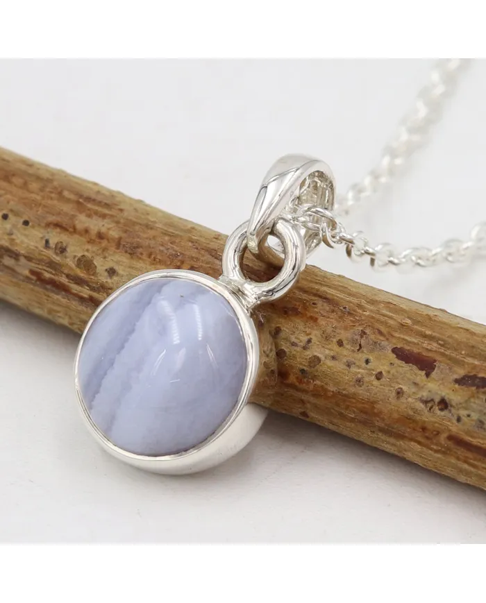 925 Sterling Silver Blue Lace Agate Pendant Necklace for Women