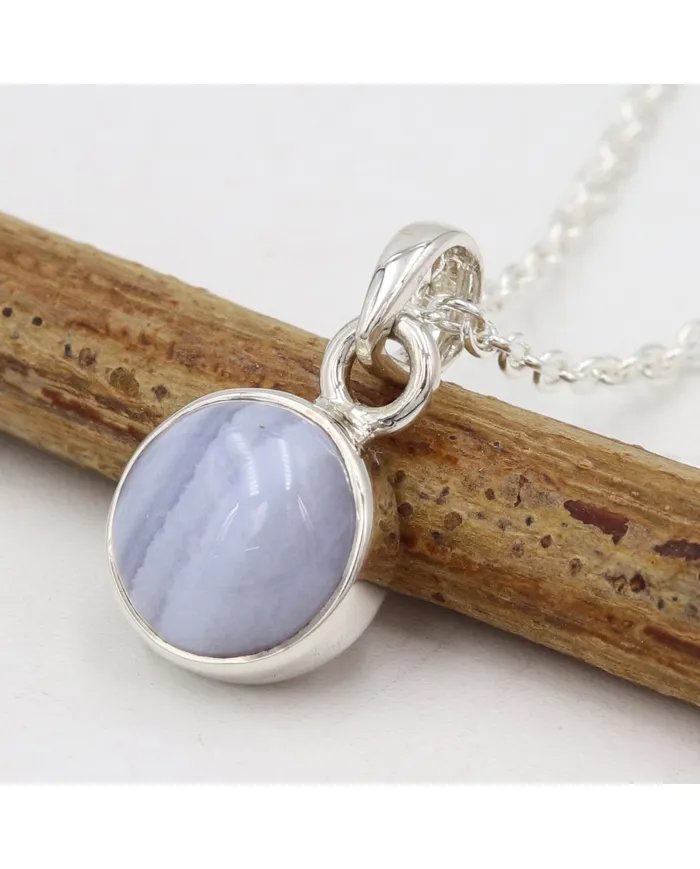 Blue Lace Agate Pendant - 925 Sterling Silver Handmade Jewelry