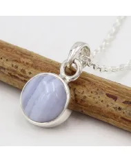 925 Sterling Silver Blue Lace Agate Pendant Necklace for Women