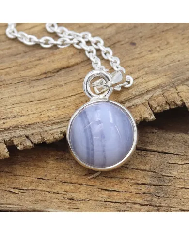 925 Sterling Silver Blue Lace Agate Pendant Necklace for Women