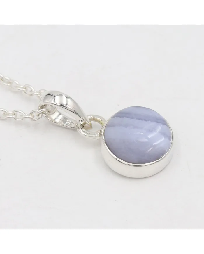 925 Sterling Silver Blue Lace Agate Pendant Necklace for Women