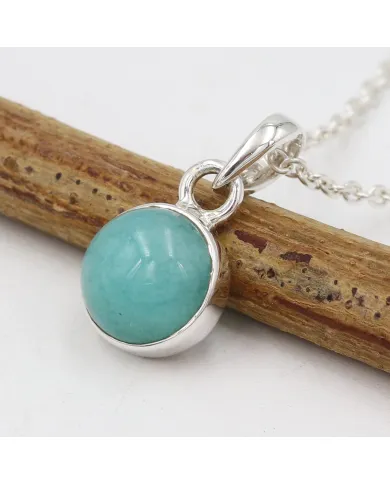Natural Amazonite Pendant Necklace - 925 Sterling Silver Jewelry