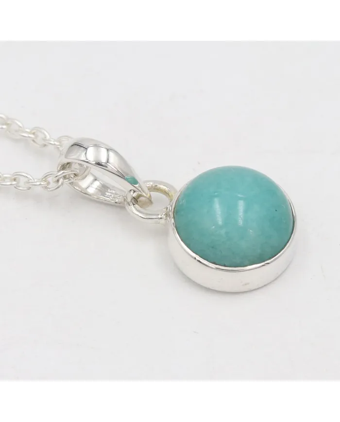 Natural Amazonite Pendant Necklace - 925 Sterling Silver Jewelry