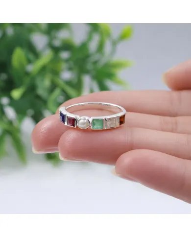Multi-Color Gemstone with Pearl Band Ring - 925 Sterling Silver Jewelry