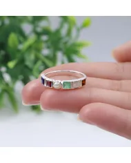 7 Stone Multi Gemstone Eternity Band Ring Crafted from 925 Sterling Silver