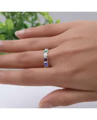 7 Stone Multi Gemstone Eternity Band Ring Crafted from 925 Sterling Silver
