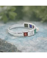 7 Stone Multi Gemstone Eternity Band Ring Crafted from 925 Sterling Silver