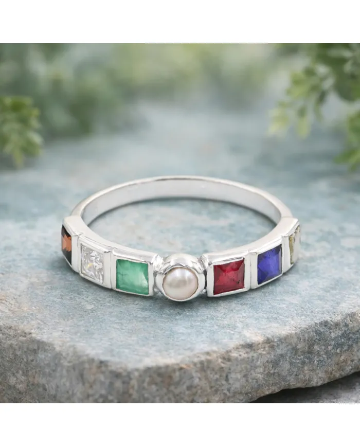 7 Stone Multi Gemstone Eternity Band Ring Crafted from 925 Sterling Silver