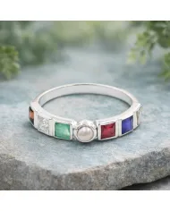 7 Stone Multi Gemstone Eternity Band Ring Crafted from 925 Sterling Silver