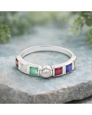 Multi-Color Gemstone with Pearl Band Ring - 925 Sterling Silver Jewelry