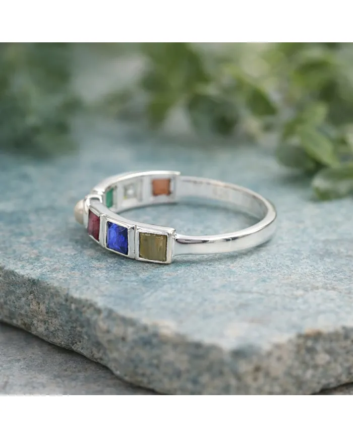 7 Stone Multi Gemstone Eternity Band Ring Crafted from 925 Sterling Silver
