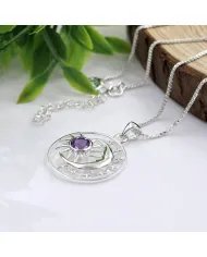 Celestial Sun Moon Pendant Necklace in Sterling Silver with Amethyst
