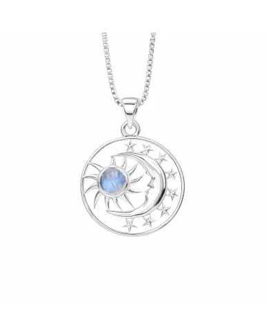 Rainbow Moonstone Celestial Sun Moon Pendant in 925 Sterling Silver