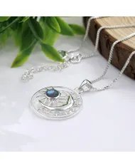 Natural Labradorite Celestial Sun Moon Pendant in 925 Sterling Silver