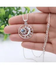 Natural Labradorite Celestial Sun Moon Pendant in 925 Sterling Silver