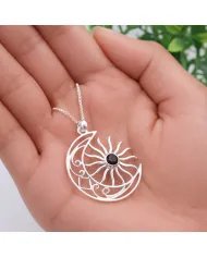 Celestial Sun & Moon Pendant in Black Onyx –925 Sterling Silver Jewelry