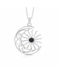 Celestial Sun & Moon Pendant in Rainbow Moonstone – 925 Sterling Silver