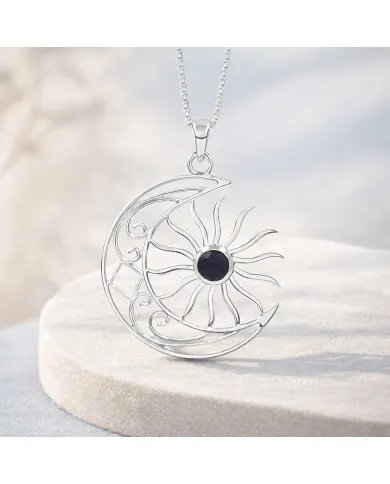 Celestial Sun & Moon Pendant in Black Onyx –925 Sterling Silver Jewelry