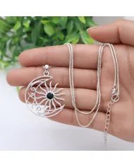 Celestial Sun & Moon Pendant in Black Onyx –925 Sterling Silver Jewelry