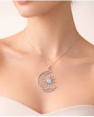 Celestial Sun & Moon Pendant in Rainbow Moonstone – 925 Sterling Silver