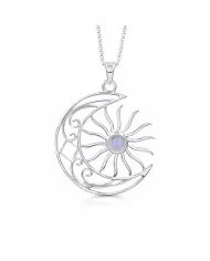 Celestial Sun & Moon Pendant in Rainbow Moonstone – 925 Sterling Silver