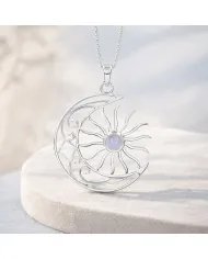 Celestial Sun & Moon Pendant in Rainbow Moonstone – 925 Sterling Silver