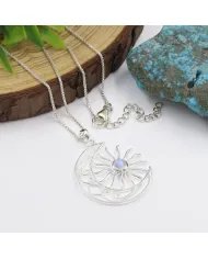 Celestial Sun & Moon Pendant in Rainbow Moonstone – 925 Sterling Silver