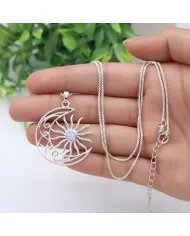 Celestial Sun & Moon Pendant in Rainbow Moonstone – 925 Sterling Silver