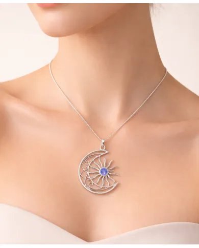 Celestial Sun & Moon Pendant in Tanzanite – 925 Sterling Silver Jewelry