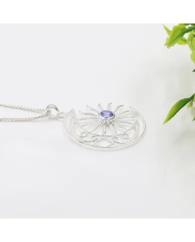Celestial Sun & Moon Pendant in Tanzanite – 925 Sterling Silver Jewelry