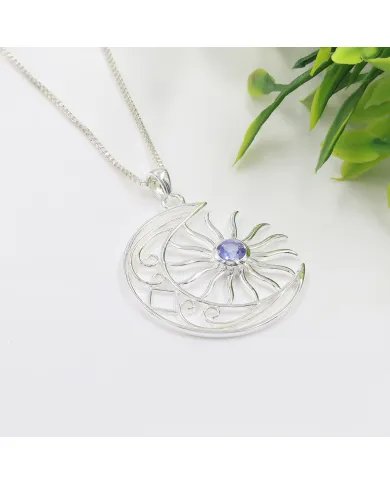 Celestial Sun & Moon Pendant in Tanzanite – 925 Sterling Silver Jewelry