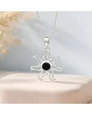 Black Onyx Sun Pendant - 925 Sterling Silver Solar Symbol Jewelry