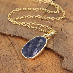 Blue Sapphire Pendant, Gold Pendant, Designer Necklaces, Birthstone Pendant, Silver Pendant, Women's Necklaces, Dainty Pendant
